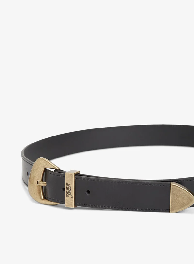 Tommy Jeans Black Abstract Buckle Debossed Logo Leather Belt for Women | Best Price UAE